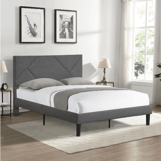 Full Size Upholstered Platform Bed Frame With Head Plate For Easy Assembly, Grey