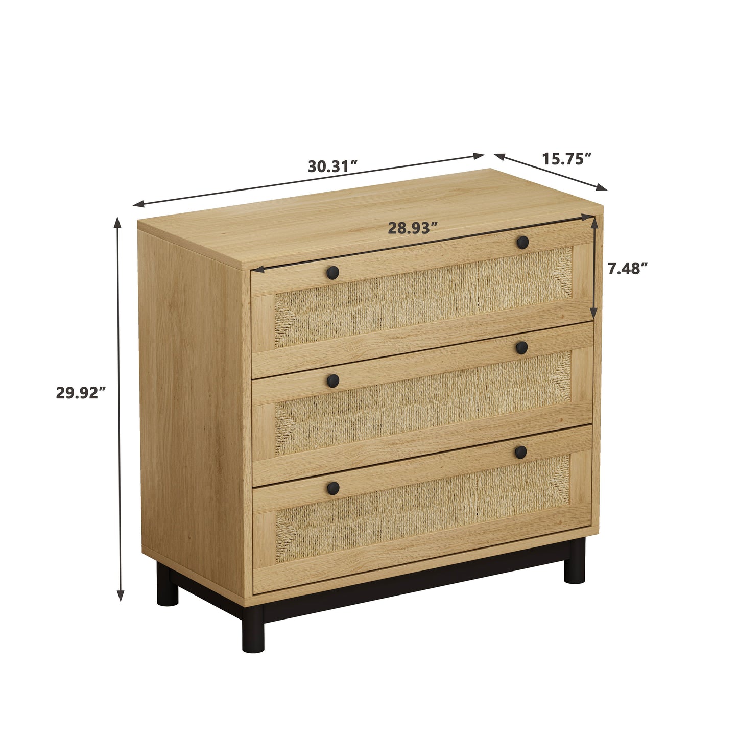 30.31"3-Drawers Storage Cabinet Rope Woven Drawer,for Bedroom,Living Room,Dining Room,Hallways