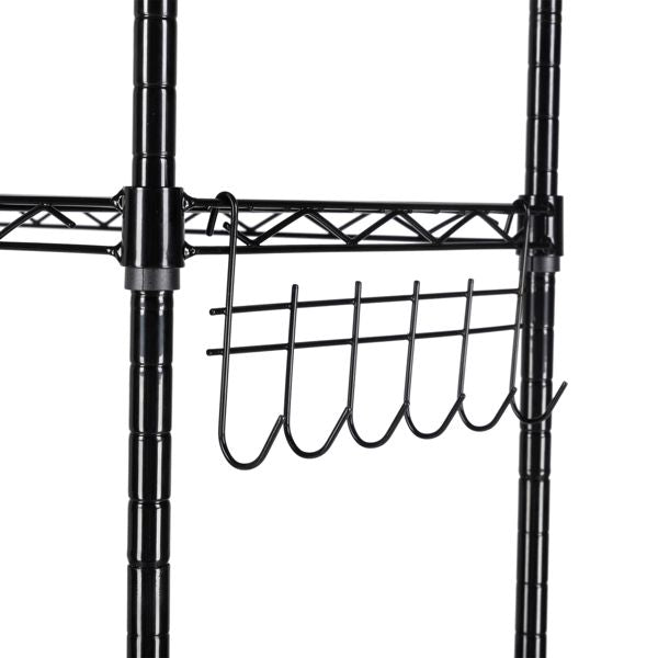 Replaceable assembly with wheels, floor mounted carbon steel storage rack, black