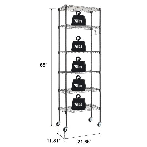 Replaceable assembly with wheels, floor mounted carbon steel storage rack, black