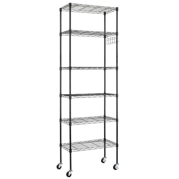 Replaceable assembly with wheels, floor mounted carbon steel storage rack, black