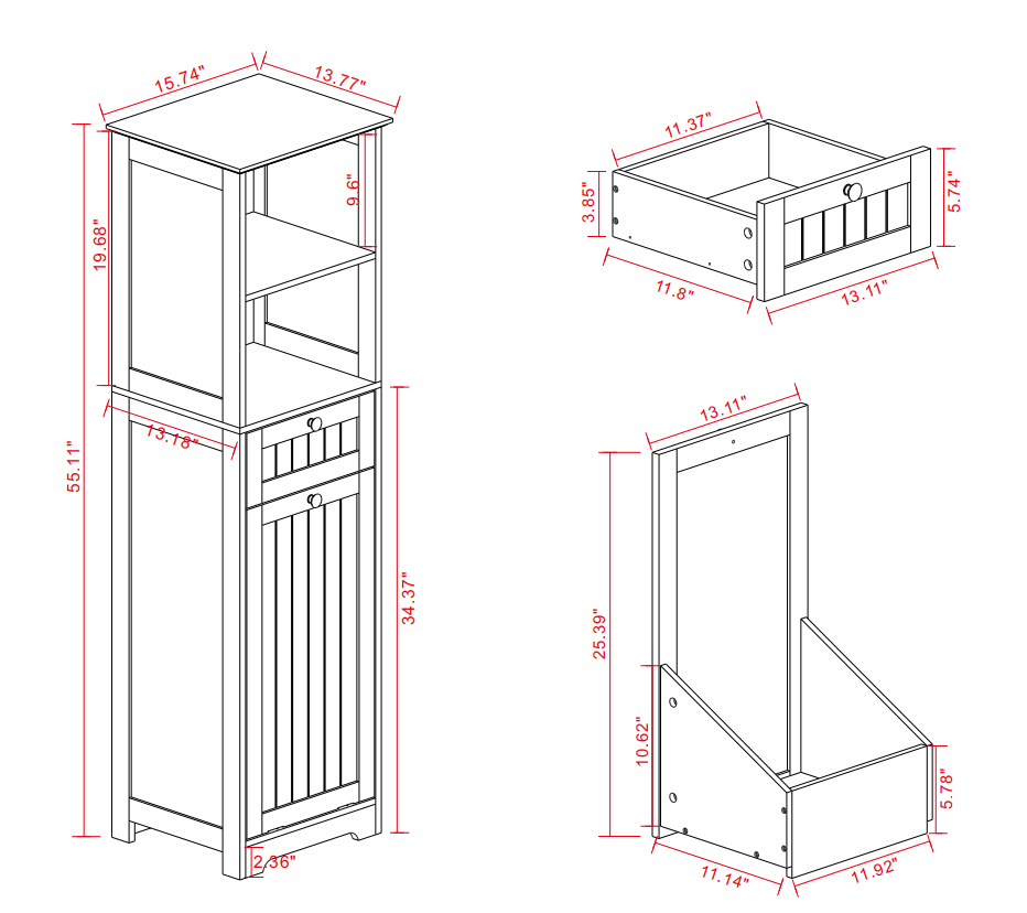 One-Compartment One-Drawer Tilt-Out Laundry Sorter Cabinet